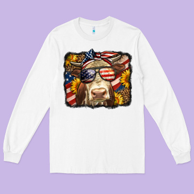 Western 4th Of July Cow Background Long Sleeve Tee Designed By Lillyallendesigns
