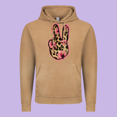 Floral Leopard Peace Sign Vintage Hoodie Designed By Jasminsmagicworld