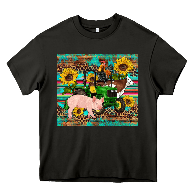 Western Farm Tractor Pig Rooster Cow Sunflowers Heavy Core Tee by Artiststas | Teevron