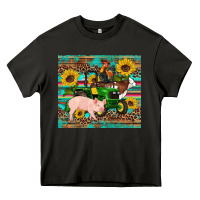 Asphalt western farm tractor pig rooster cow sunflowers Heavy Core Tee - Artiststas