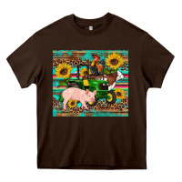 Chocolate Brown western farm tractor pig rooster cow sunflowers Heavy Core Tee - Artiststas