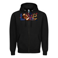 Black Love Football team color red blue 4th of july Zipper Hoodie - HowdyJamesFarm
