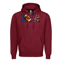 Burgundy Love Football team color red blue 4th of july Zipper Hoodie - HowdyJamesFarm