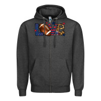 Charcoal Heather Love Football team color red blue 4th of july Zipper Hoodie - HowdyJamesFarm