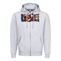 Heather Grey Love Football team color red blue 4th of july Zipper Hoodie - HowdyJamesFarm