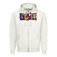 Oatmeal Heather Love Football team color red blue 4th of july Zipper Hoodie - HowdyJamesFarm