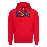 Red Love Football team color red blue 4th of july Zipper Hoodie - HowdyJamesFarm