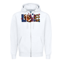 White Love Football team color red blue 4th of july Zipper Hoodie - HowdyJamesFarm