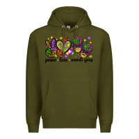 Army Green Peace Love Mardi Gras Premium Hoodie - HowdyJamesFarm