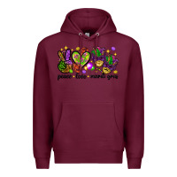 Burgundy Peace Love Mardi Gras Premium Hoodie - HowdyJamesFarm
