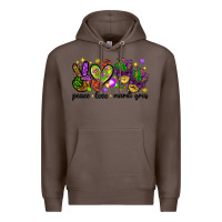 Coffee Peace Love Mardi Gras Premium Hoodie - HowdyJamesFarm