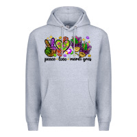 Heather Grey Peace Love Mardi Gras Premium Hoodie - HowdyJamesFarm