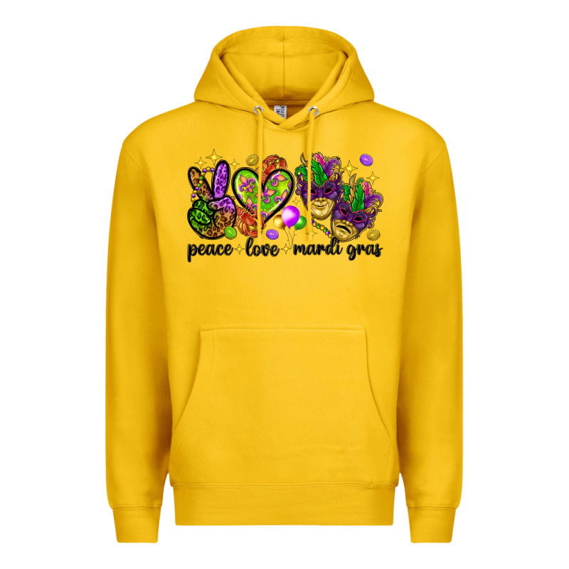 Peace Love Mardi Gras Premium Hoodie by HowdyJamesFarm | Teevron