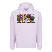 Lilac Peace Love Mardi Gras Premium Hoodie - HowdyJamesFarm