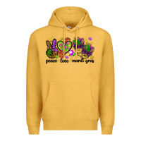 Mustard Peace Love Mardi Gras Premium Hoodie - HowdyJamesFarm