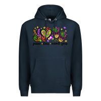 Navy Peace Love Mardi Gras Premium Hoodie - HowdyJamesFarm