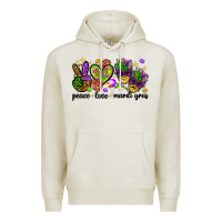 Oatmeal Heather Peace Love Mardi Gras Premium Hoodie - HowdyJamesFarm