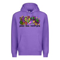 Purple Peace Love Mardi Gras Premium Hoodie - HowdyJamesFarm