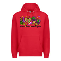 Red Peace Love Mardi Gras Premium Hoodie - HowdyJamesFarm