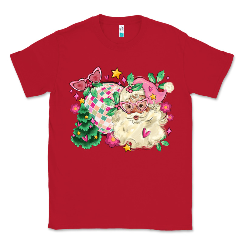 Pink Santa And Disco Ball With Christmas Tree Classic Tee by MaliasSmallBusiness | Teevron