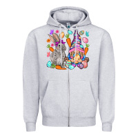Heather Grey Easter gnome and rabbit Easter Day Zipper Hoodie - HowdyJamesFarm