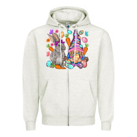 Oatmeal Heather Easter gnome and rabbit Easter Day Zipper Hoodie - HowdyJamesFarm