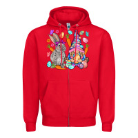 Red Easter gnome and rabbit Easter Day Zipper Hoodie - HowdyJamesFarm