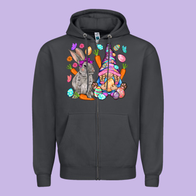 Easter Gnome And Rabbit Easter Day Zipper Hoodie Designed By Howdyjamesfarm