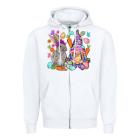 White Easter gnome and rabbit Easter Day Zipper Hoodie - HowdyJamesFarm