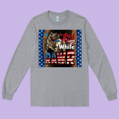 Western Red White Rawr Dinosaur Long Sleeve Tee Designed By Lillyallendesigns