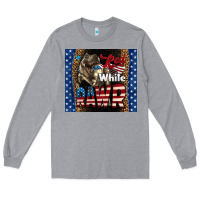 Heather Grey Western Red White Rawr Dinosaur Long Sleeve Tee - LillyAllenDesigns