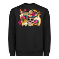 Black mexican skull sombrero tequila bottle paper roses Heavyweight Sweatshirt - Artiststas