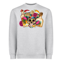 Heather Grey mexican skull sombrero tequila bottle paper roses Heavyweight Sweatshirt - Artiststas