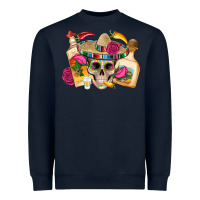 Navy mexican skull sombrero tequila bottle paper roses Heavyweight Sweatshirt - Artiststas