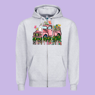 Happy Easter Day Truck Zipper Hoodie Designed By Howdyjamesfarm