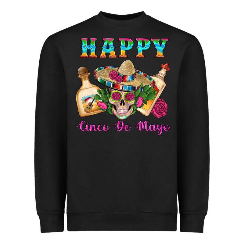 Happy Cinco De Mayo Mexican Skull Tequila Bottle Roses Cactus Heavyweight Sweatshirt by Artiststas | Teevron