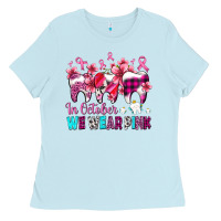 Baby Blue in october we wear pink cancer ribbon with teeth Ladies Tee - AdoDesignShop