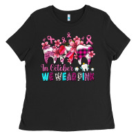 Black in october we wear pink cancer ribbon with teeth Ladies Tee - AdoDesignShop