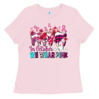 Bubblegum Pink in october we wear pink cancer ribbon with teeth Ladies Tee - AdoDesignShop