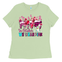 Matcha in october we wear pink cancer ribbon with teeth Ladies Tee - AdoDesignShop