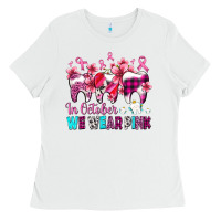 White in october we wear pink cancer ribbon with teeth Ladies Tee - AdoDesignShop