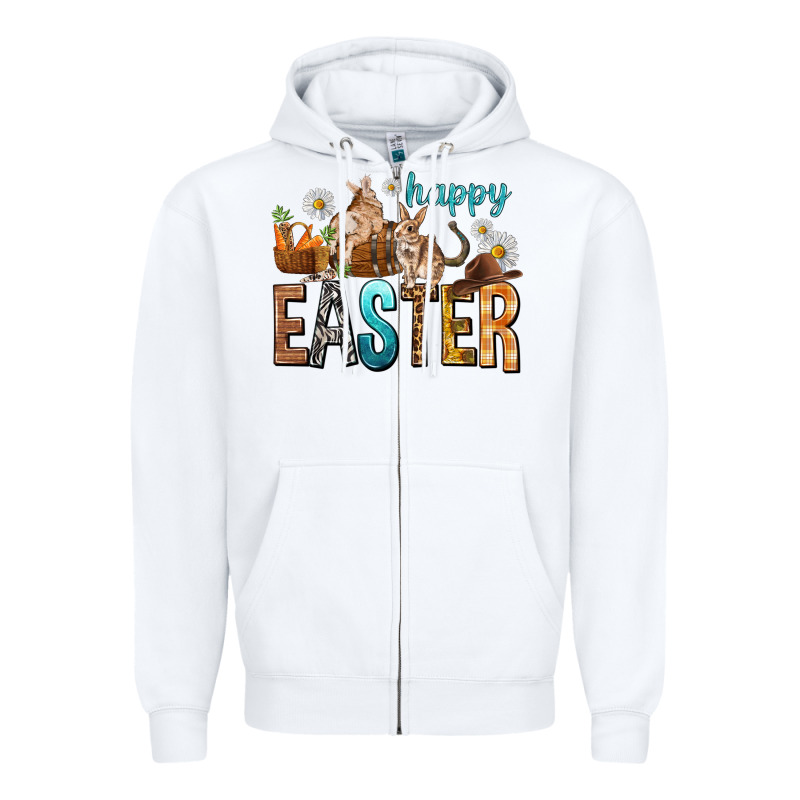 Happy Easter With Cowboy Easter Day Zipper Hoodie by HowdyJamesFarm | Teevron