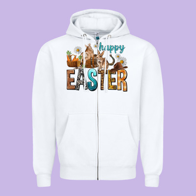 Happy Easter With Cowboy Easter Day Zipper Hoodie Designed By Howdyjamesfarm