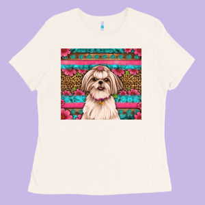 Shih Tzu Floral Tumbler Ladies Tee Designed By Artiststas