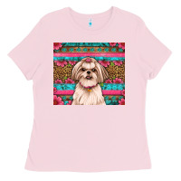 Bubblegum Pink shih tzu floral tumbler Ladies Tee - Artiststas