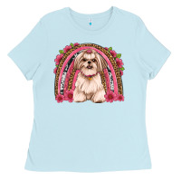 Baby Blue shih tzu floral rainbow Ladies Tee - Artiststas