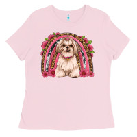 Bubblegum Pink shih tzu floral rainbow Ladies Tee - Artiststas