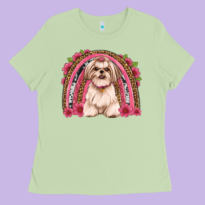 Shih Tzu Floral Rainbow Ladies Tee Designed By Artiststas