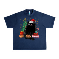 Navy christmas black cat Urban Heavy Tee - MaliasSmallBusiness