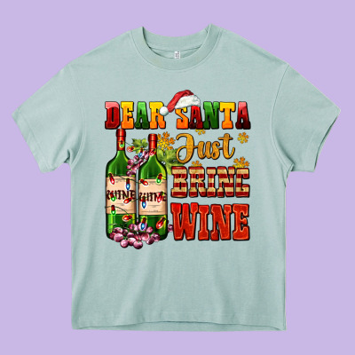 Dear Santa Just Bring Wine Heavy Core Tee Designed By Adodesignshop